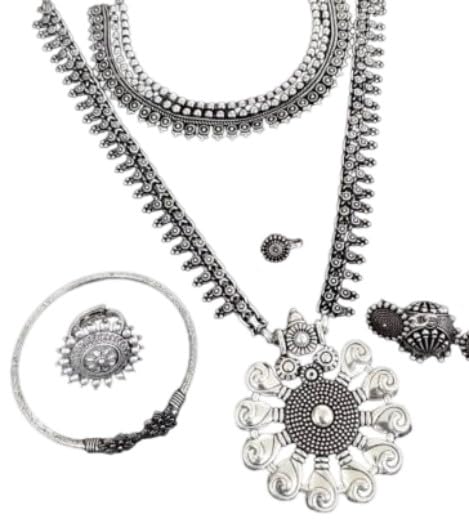 2 necklaces with earrings, nose pin, adjustable bracelet gift for her